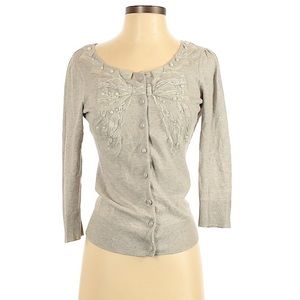 The Limited Grey Cardigan with beaded bow detail